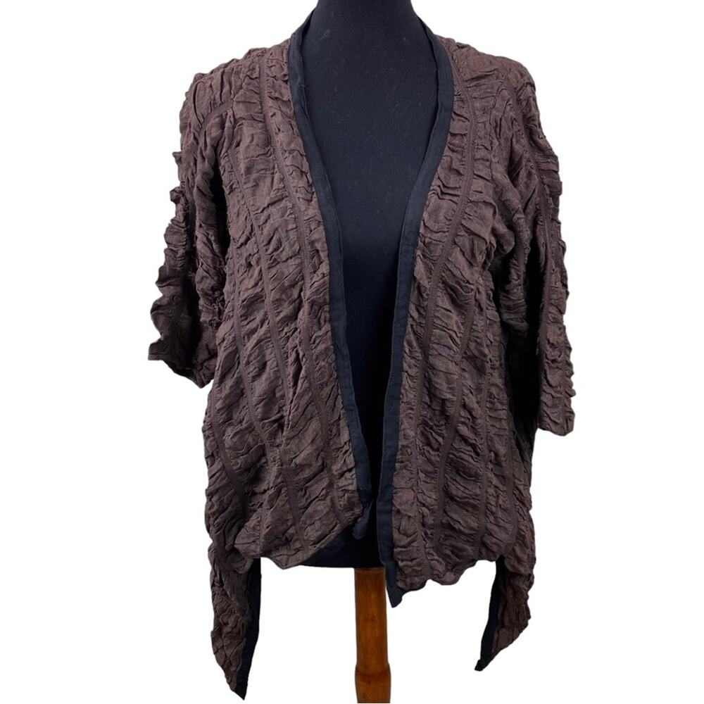 Escapade Art to Wear Brown Rouched Cardigan Jacket Size M Boho Artsy